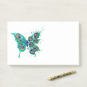 Butterfly met Green Peacock Feathers Post-it® Notes (Op bureau)