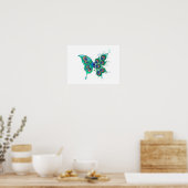Butterfly met Green Peacock Feathers Poster (Keuken)