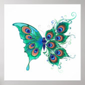 Butterfly met Green Peacock Feathers Poster (Voorkant)