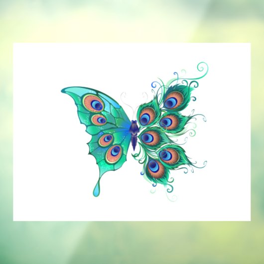 Butterfly met Green Peacock Feathers Raamsticker (Vel 3)