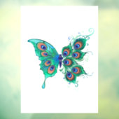 Butterfly met Green Peacock Feathers Raamsticker (Vel 3)