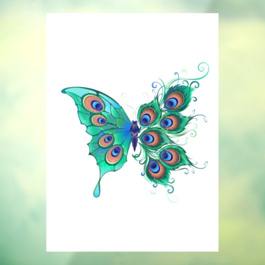 Butterfly met Green Peacock Feathers Raamsticker (Vel 3)