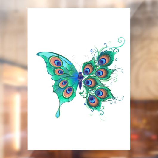 Butterfly met Green Peacock Feathers Raamsticker (Vel 2)