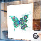 Butterfly met Green Peacock Feathers Raamsticker (Cafe Raam)