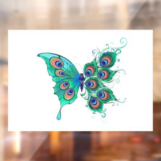 Butterfly met Green Peacock Feathers Raamsticker (Vel 2)