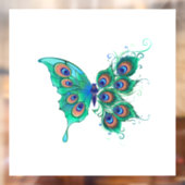 Butterfly met Green Peacock Feathers Raamsticker (Vel 2)