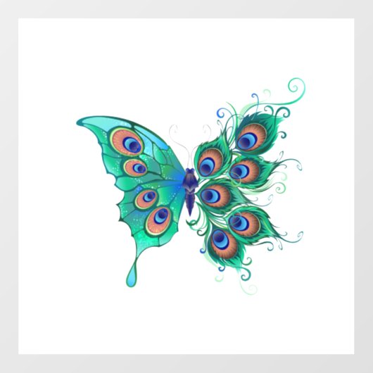 Butterfly met Green Peacock Feathers Raamsticker (Vel)