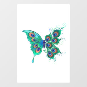 Butterfly met Green Peacock Feathers Raamsticker