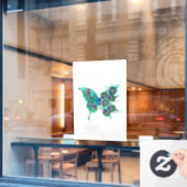 Butterfly met Green Peacock Feathers Raamsticker (Cafe Raam)