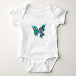 Butterfly met Green Peacock Feathers Romper