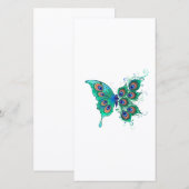 Butterfly met Green Peacock Feathers Save The Date (Voorkant / Achterkant)