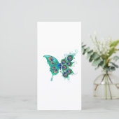Butterfly met Green Peacock Feathers Save The Date (Staand voorkant)