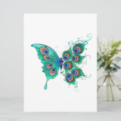 Butterfly met Green Peacock Feathers Save The Date (Staand voorkant)