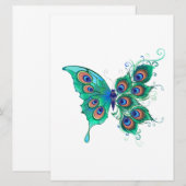 Butterfly met Green Peacock Feathers Save The Date (Voorkant / Achterkant)