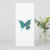 Butterfly met Green Peacock Feathers Save The Date (Staand voorkant)