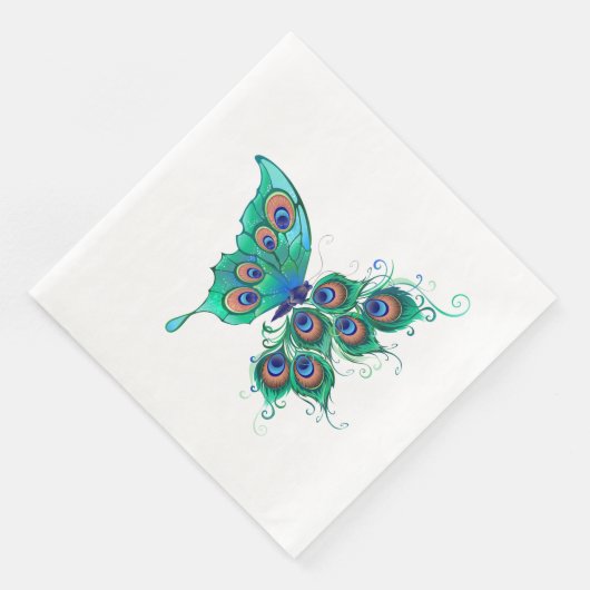 Butterfly met Green Peacock Feathers Servet (Hoek)