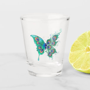 Butterfly met Green Peacock Feathers Shot Glas