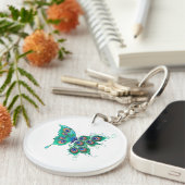 Butterfly met Green Peacock Feathers Sleutelhanger (Voorkant Rechts)