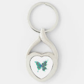 Butterfly met Green Peacock Feathers Sleutelhanger (Voorkant)