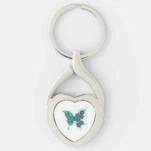 Butterfly met Green Peacock Feathers Sleutelhanger