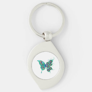 Butterfly met Green Peacock Feathers Sleutelhanger