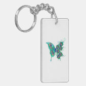Butterfly met Green Peacock Feathers Sleutelhanger (Voorkant Links)