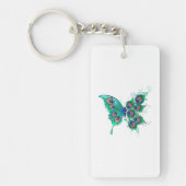 Butterfly met Green Peacock Feathers Sleutelhanger (Voorkant)