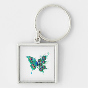 Butterfly met Green Peacock Feathers Sleutelhanger