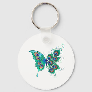 Butterfly met Green Peacock Feathers Sleutelhanger