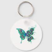 Butterfly met Green Peacock Feathers Sleutelhanger (Achterkant)
