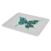 Butterfly met Green Peacock Feathers Snijplank (Hoek)