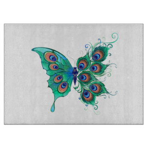Butterfly met Green Peacock Feathers Snijplank