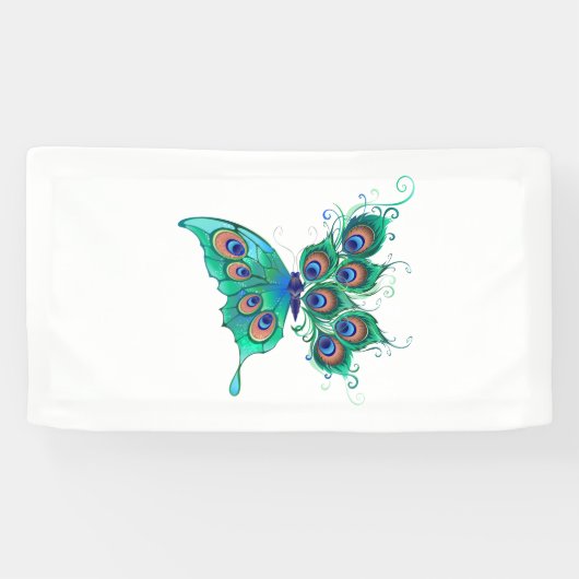 Butterfly met Green Peacock Feathers Spandoek (Horizontaal)