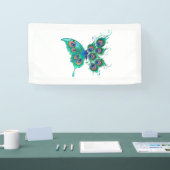 Butterfly met Green Peacock Feathers Spandoek (Beurs)