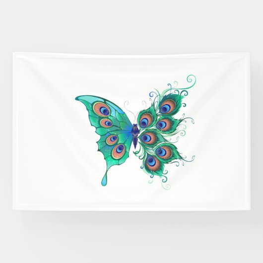 Butterfly met Green Peacock Feathers Spandoek (Horizontaal)