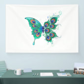 Butterfly met Green Peacock Feathers Spandoek (Beurs)