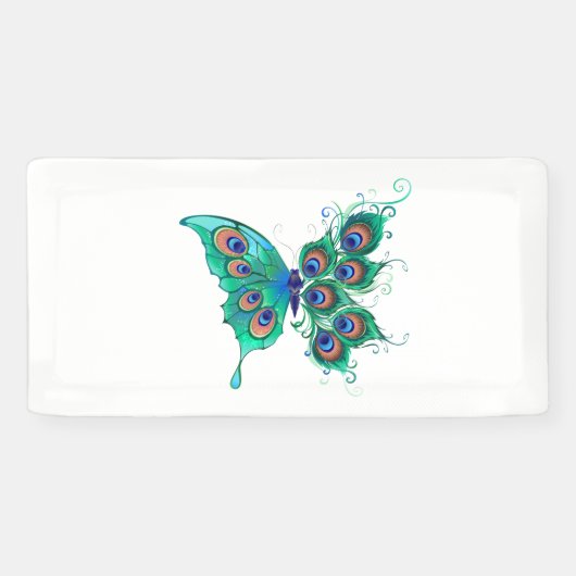 Butterfly met Green Peacock Feathers Spandoek (Horizontaal)