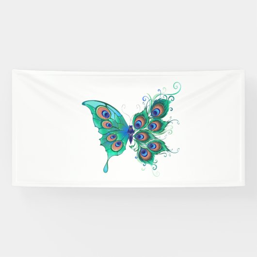 Butterfly met Green Peacock Feathers Spandoek (Horizontaal)