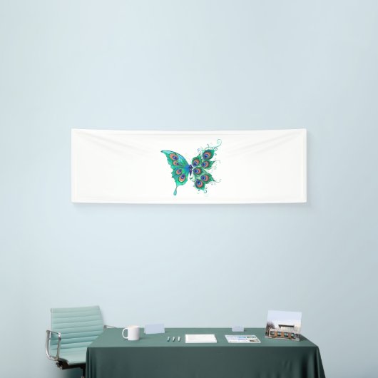 Butterfly met Green Peacock Feathers Spandoek (Beurs)