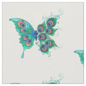 Butterfly met Green Peacock Feathers Stof (Close Up)