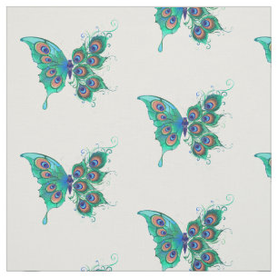 Butterfly met Green Peacock Feathers Stof