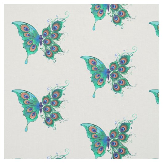 Butterfly met Green Peacock Feathers Stof (Swatch)