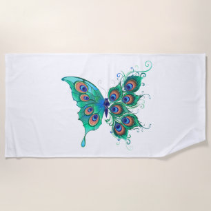 Butterfly met Green Peacock Feathers Strandlaken