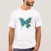 Butterfly met Green Peacock Feathers T-shirt (Voorkant)
