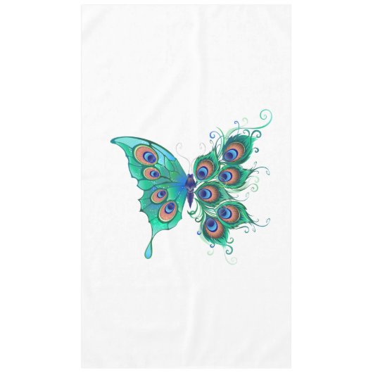 Butterfly met Green Peacock Feathers Tafelkleed (Voorkant)