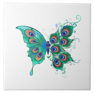 Butterfly met Green Peacock Feathers Tegeltje