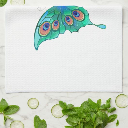 Butterfly met Green Peacock Feathers Theedoek (Gevouwen)