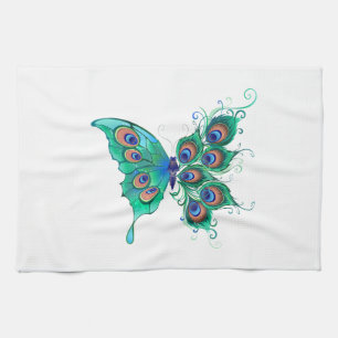 Butterfly met Green Peacock Feathers Theedoek