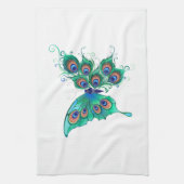 Butterfly met Green Peacock Feathers Theedoek (Verticaal)