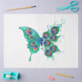 Butterfly met Green Peacock Feathers Tissuepapier (Craft)